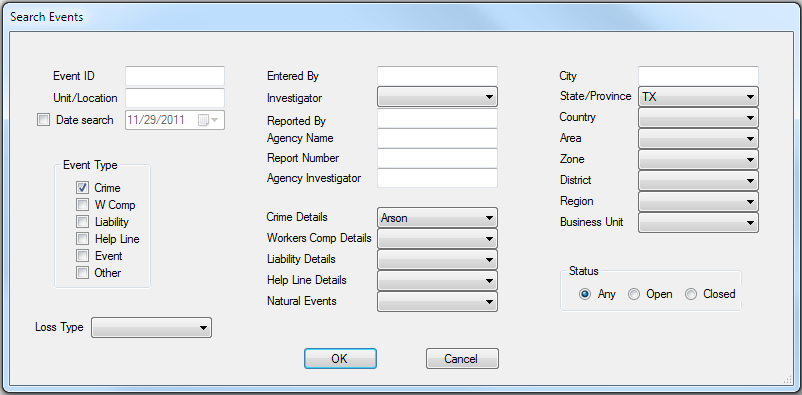 Incident Search Form